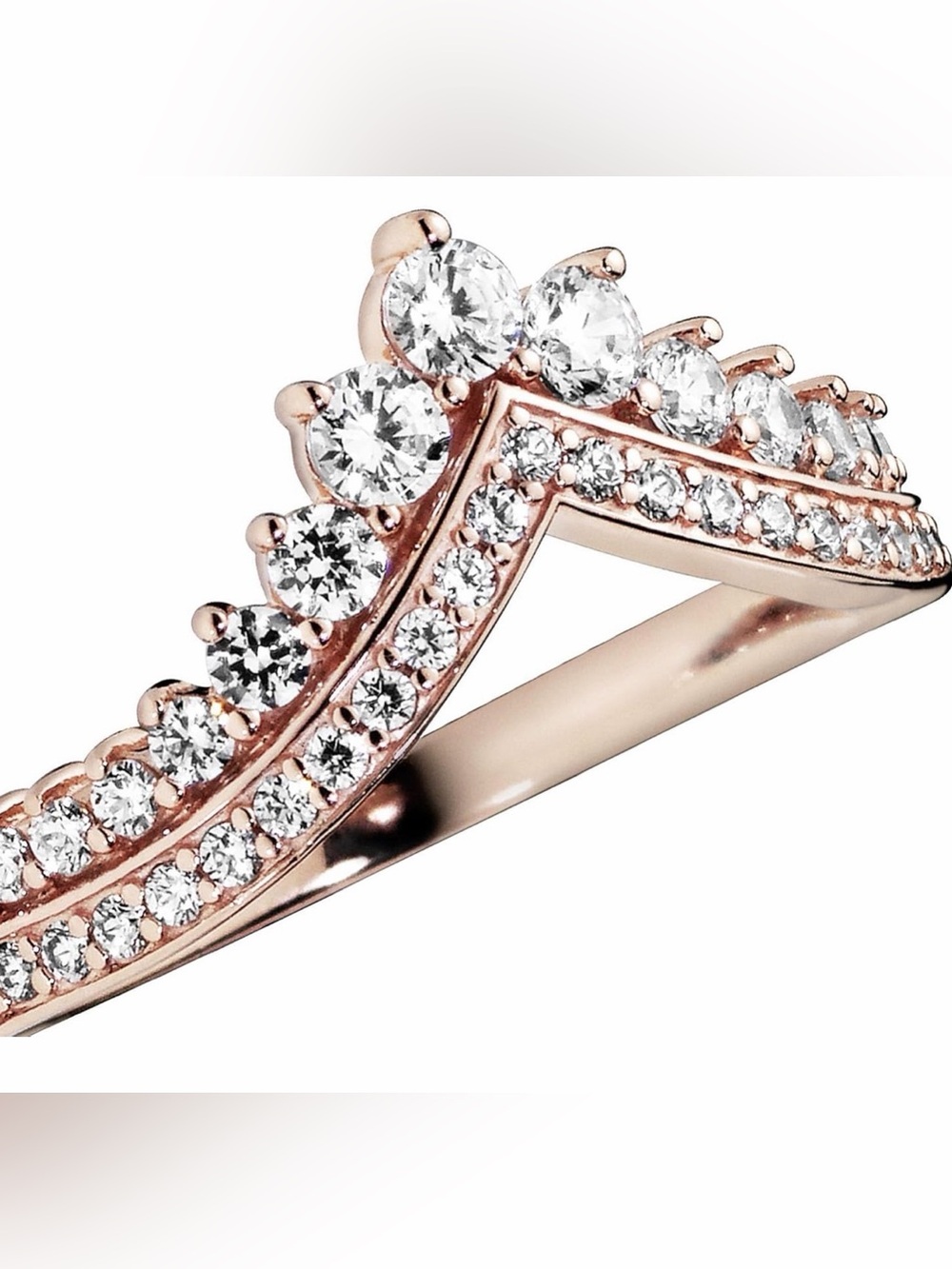 PANDORA 925 Rose Gold Vermeil Wishbone Ring  Cubic Zirconia Ring 8 1/4”